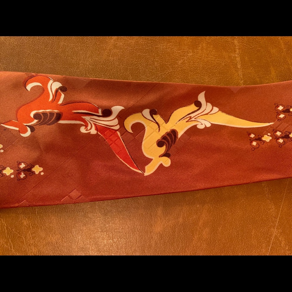Late 1940’s rust with yellow/orange flourish tie